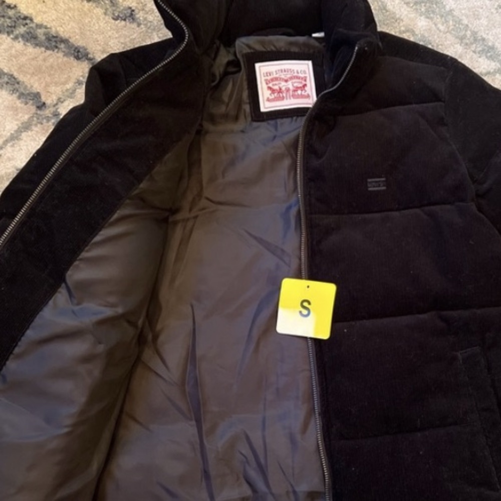 NWT LEVIS WINTER PUFFER BLACK CORDUROY SMALL JACKET NEW NWT - Picture 5 of 9